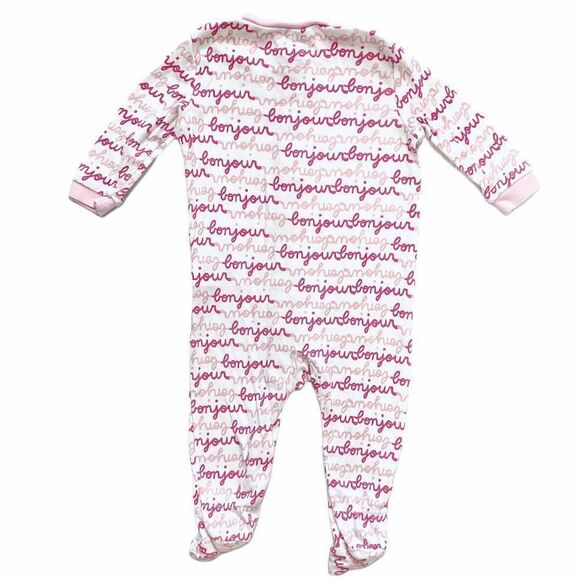 JF Pink Bonjour Print Footed Cotton PJ's - Picture 3 of 3
